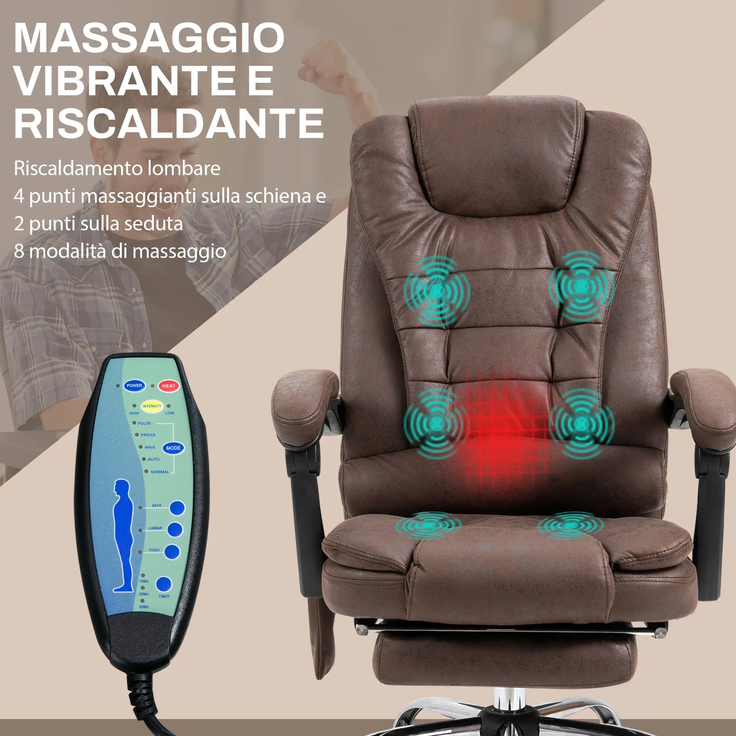 Office Chair Massage with Heat, Reclining and Adjustable Height, Brown
