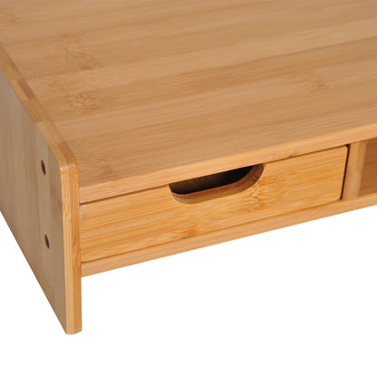 Bamboo Monitor Stand with Mouse and Keyboard Space and Storage Cube Shelf, 49x25.5x11.5 cm