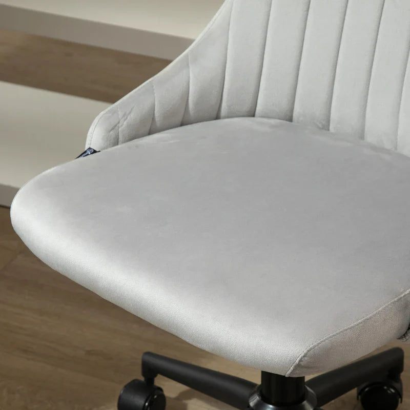 Grey Velvet Office Chair with Adjustable Height, Ergonomic 360° Swivel Chair with Wheels, 50x58x77-87cm