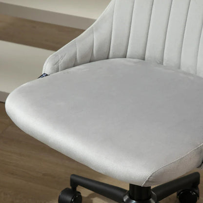 Grey Velvet Office Chair with Adjustable Height, Ergonomic 360° Swivel Chair with Wheels, 50x58x77-87cm