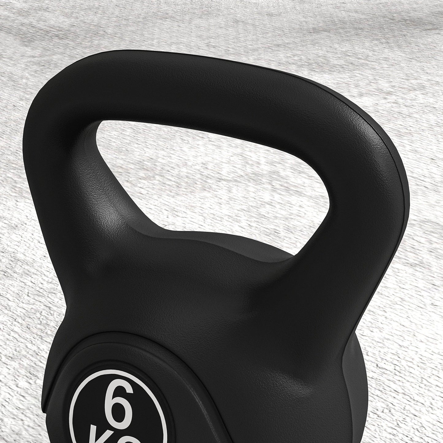 Kettlebell 6kg in Plastic and Sand with Flat Base and Handle, 20x13x22 cm, Black