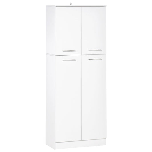 Multipurpose Pantry Cabinet with 2 Cabinets and Adjustable Shelves, MDF, 59x31x155cm, White