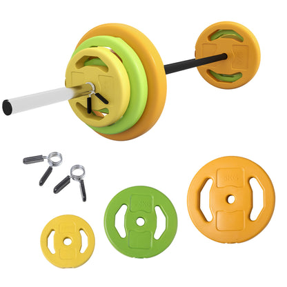 20kg Non-Slip Barbell and Disc Set with 6 Weights and 2 Fixing Clips, Ø28x130 cm, Multicolour