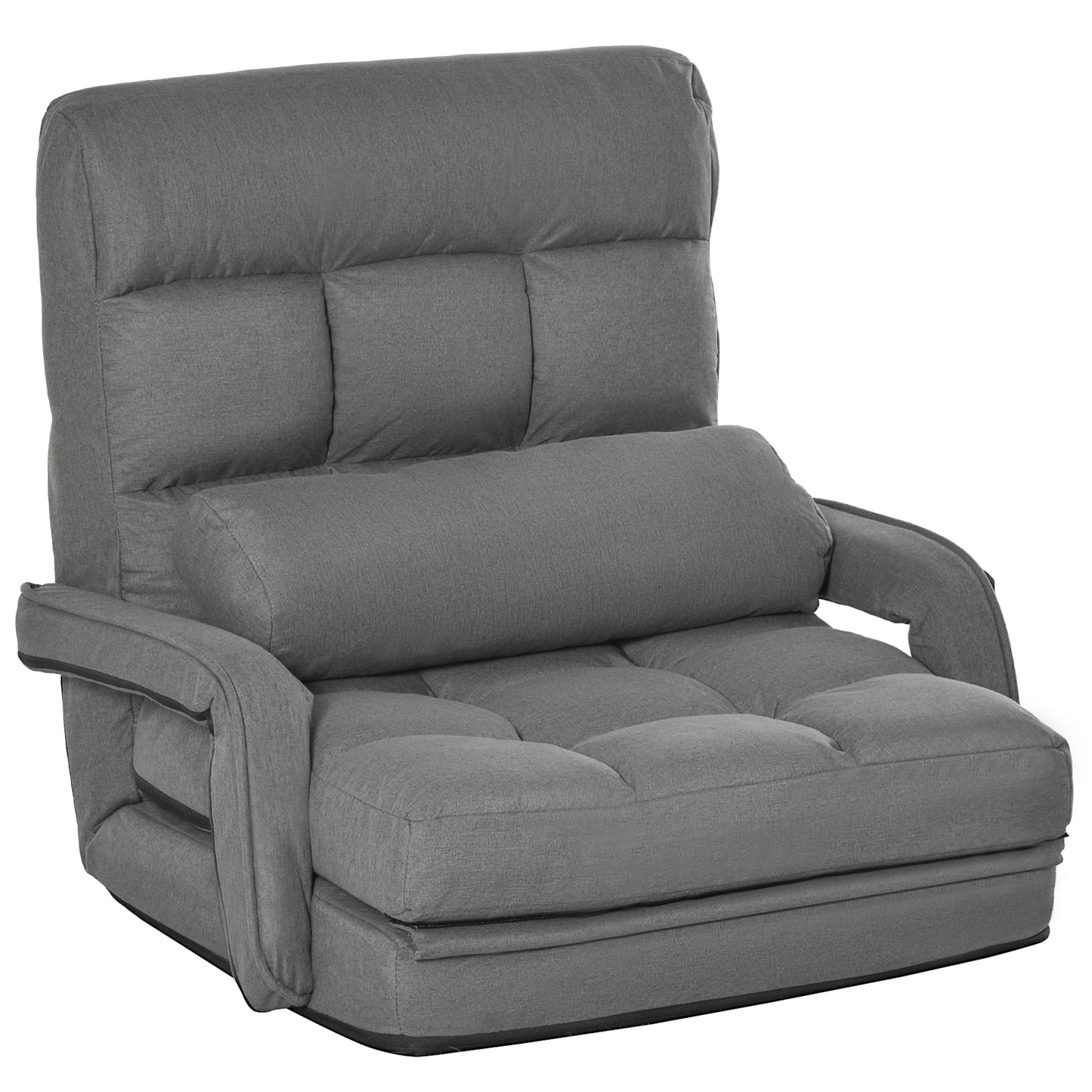 Single Sofa Bed with Cushion and 5-Level Reclining Backrest, 62x78x70 cm, Grey