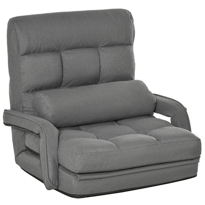 Single Sofa Bed with Cushion and 5-Level Reclining Backrest, 62x78x70 cm, Grey