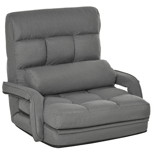 Single Sofa Bed with Cushion and 5-Level Reclining Backrest, 62x78x70 cm, Grey