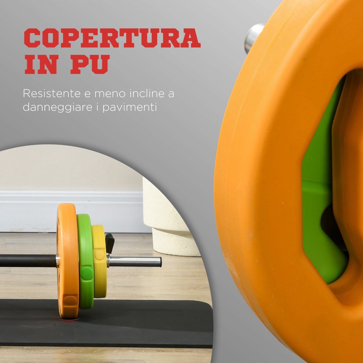 20kg Non-Slip Barbell and Disc Set with 6 Weights and 2 Fixing Clips, Ø28x130 cm, Multicolour