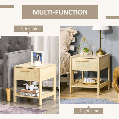 Modern Bedside Table with Drawer and Lower Shelf for Storage, in MDF, 40x40x48 cm, Wood color