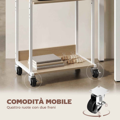 HOMCOM 3-Tier Printer Stand with Wheels and Hooks, Natural