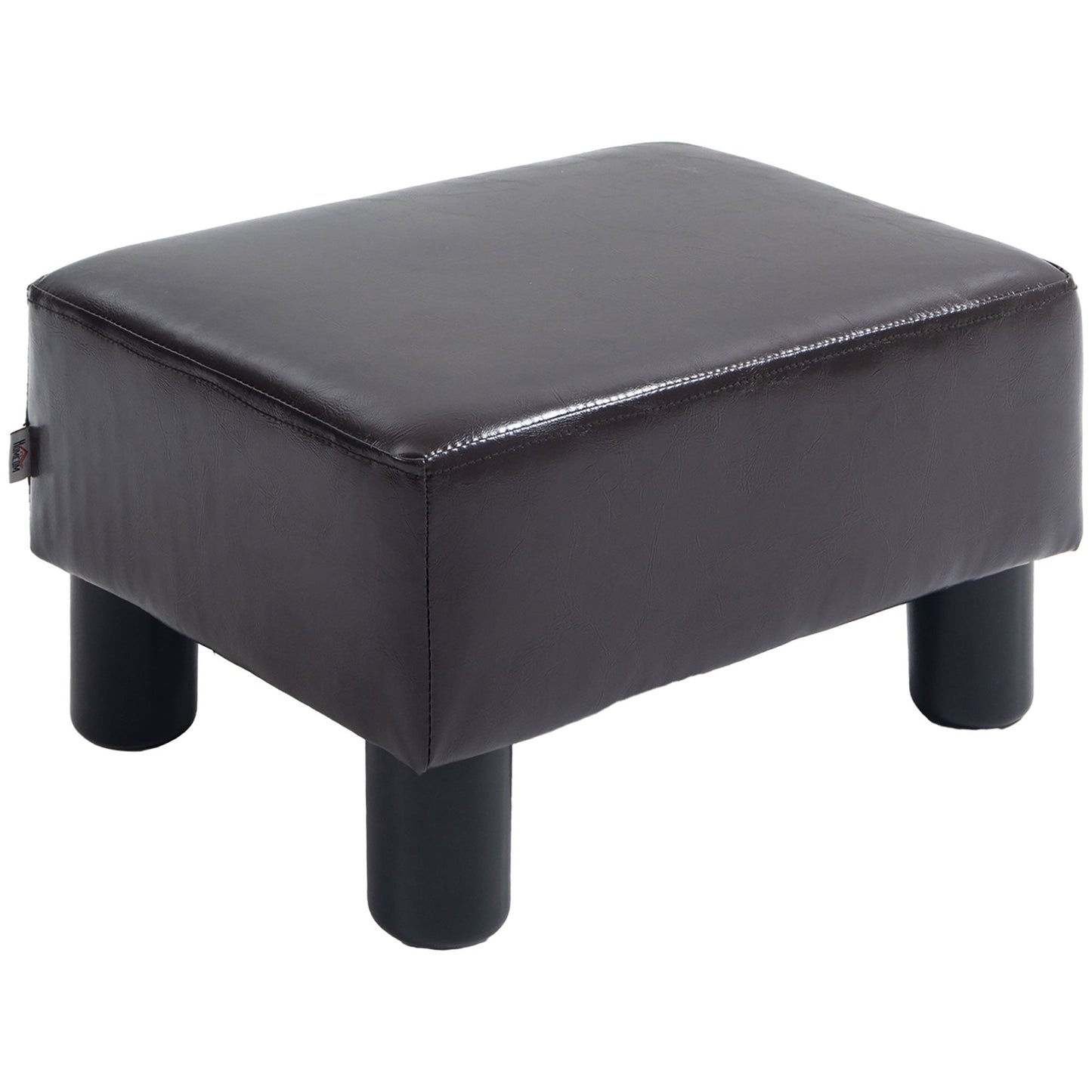 Rectangular Padded Footstool Pouf in Faux Leather, 40x30x24 cm, Brown