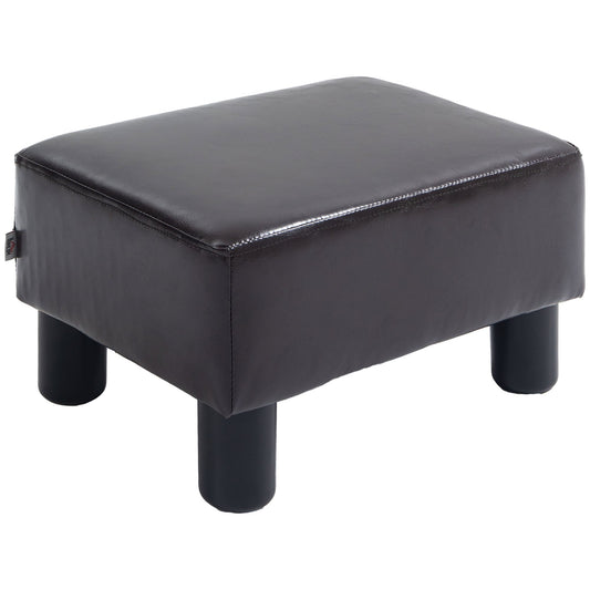 Rectangular Padded Footstool Pouf in Faux Leather, 40x30x24 cm, Brown