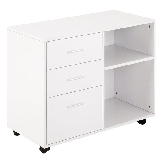 Multiuse office mobile with wooden drawers shelves - White