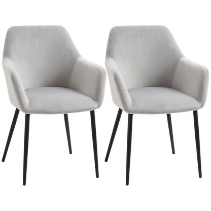 Set of 2 Nordic Living Room Chairs with Curved Backrest and Armrests and Padded Seat, 54x57x80 cm, Grey