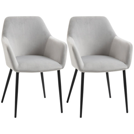 Set of 2 Nordic Living Room Chairs with Curved Backrest and Armrests and Padded Seat, 54x57x80 cm, Grey