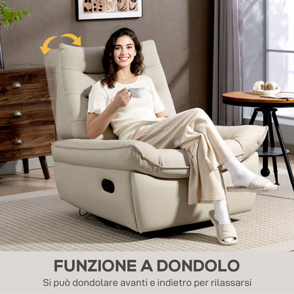 Manually Reclining Relaxing Chair with Footrest and Swivel Base without Armrests, Cream