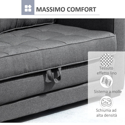 2-Seater Fabric Sofa Bed with Padding and Springs, 151x75x85 cm, Grey
