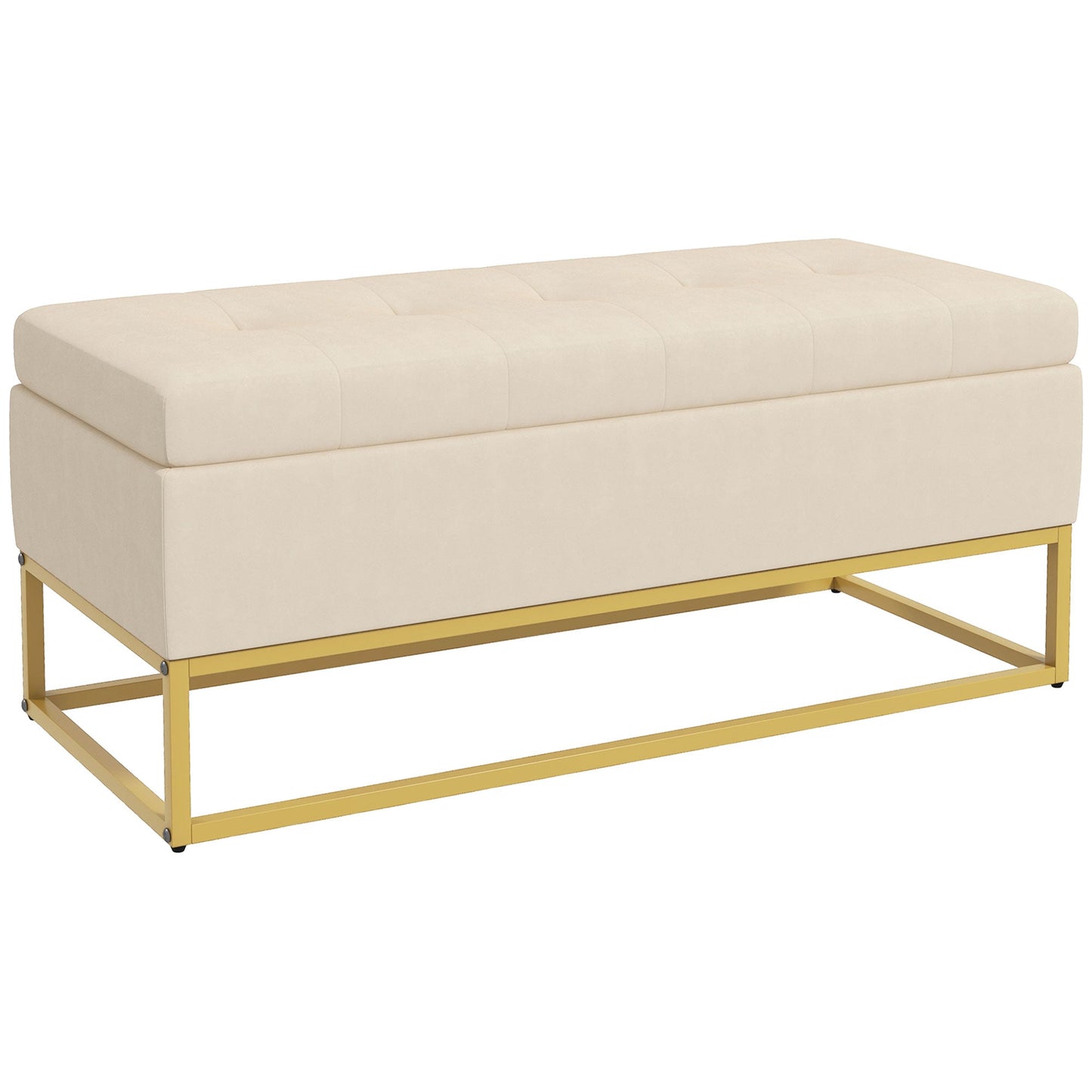 Rectangular Storage Bench with Padded Seat and Steel Legs, 110x44x49 cm, Beige