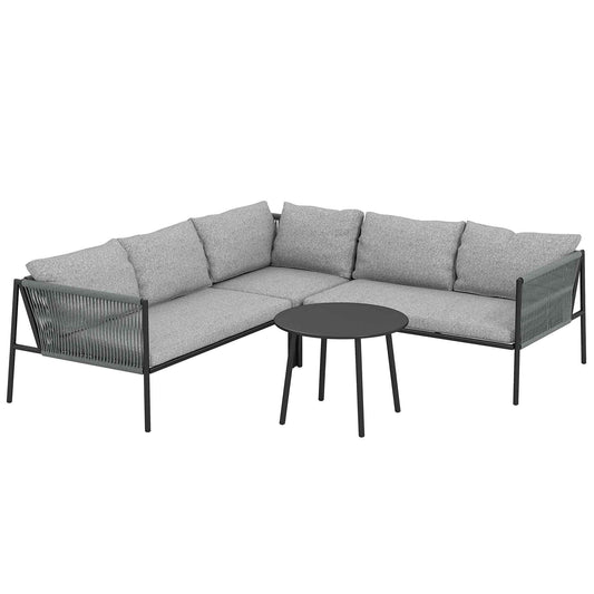 Rattan Garden Lounge Set with Modular Corner Sofa, Coffee Table, and Cushions, Grey