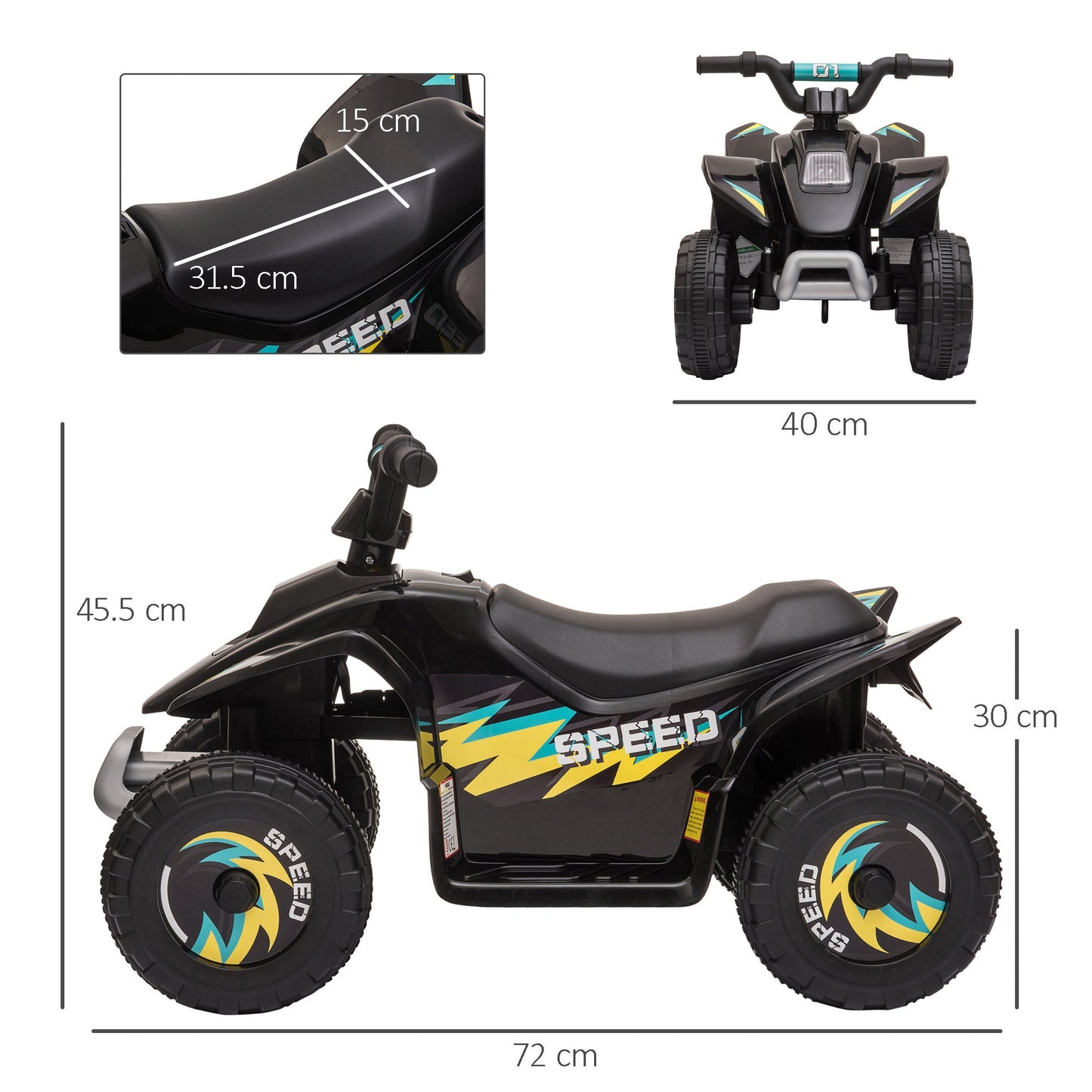 Quad for electric children with rechargeable 6V - black battery
