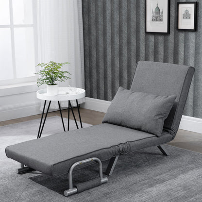 Single Armchair Bed with 5-Level Adjustable Backrest and Fabric Cushion, Light Gray