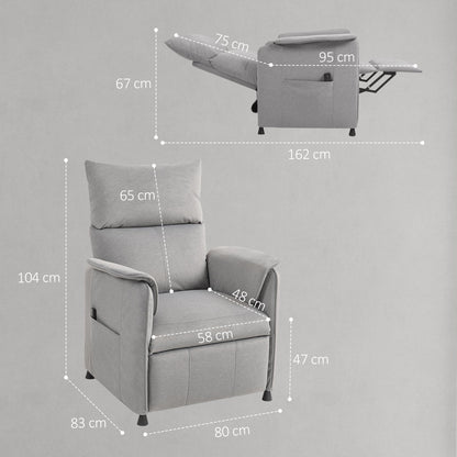 Electric Recliner Chair with Remote Control and Footrest, in Velvet Effect Fabric, 80x83x104 cm, Grey
