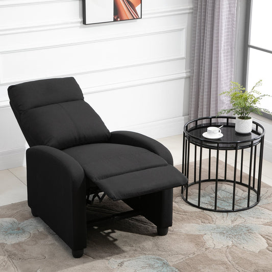 Padded Relax Chair with 135° Reclining Backrest and Removable Footrest, in Black Linen, 69x87x100.5cm