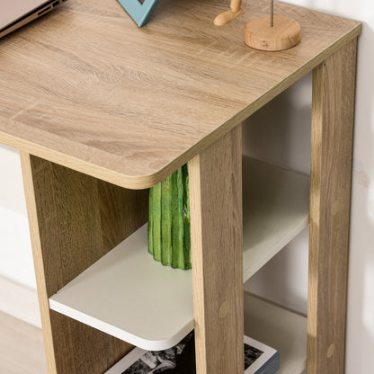 Modern Wooden Desk with 3-Tier Bookshelf, 100x44x74cm, White and Oak