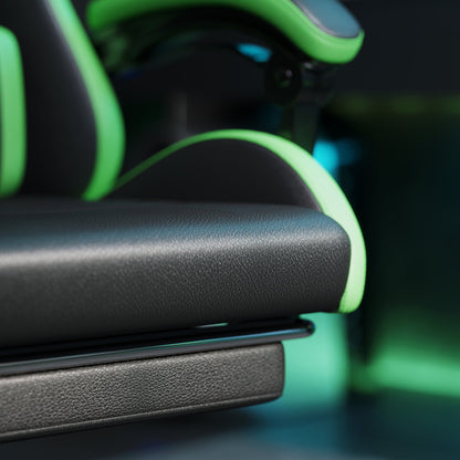 Gaming Chair with Adjustable Height and Reclining Backrest, 65x65x121-129 cm, Black and Green