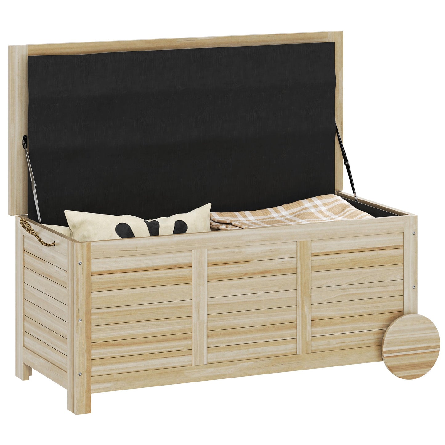 Outdoor Trunk 185L with 2 Wheels with Inner Tarpaulin and Lid, in Fir Wood, 110x50x50 cm, Wood Color