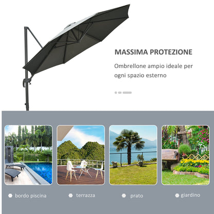 Hand Crank Garden Umbrella with 8 Ribs and Adjustable Angle, Ø2.95x2.5 m, Grey