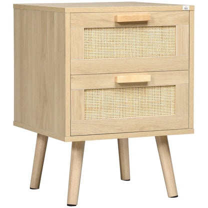 Boho Style Bedroom Nightstand with 2 Drawers, 40x40x56cm, Natural Wood Color