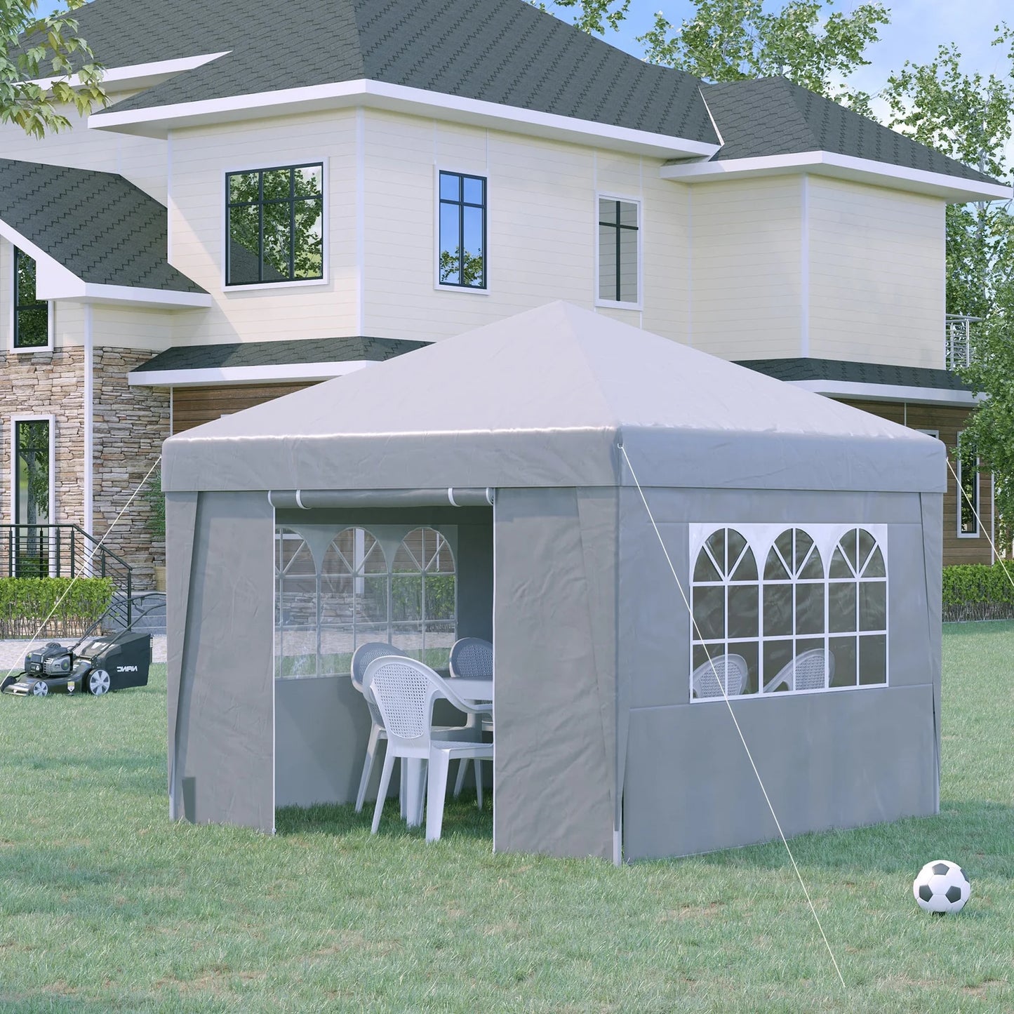 3x3 m Folding Gazebo with Adjustable Height & Windows – White
