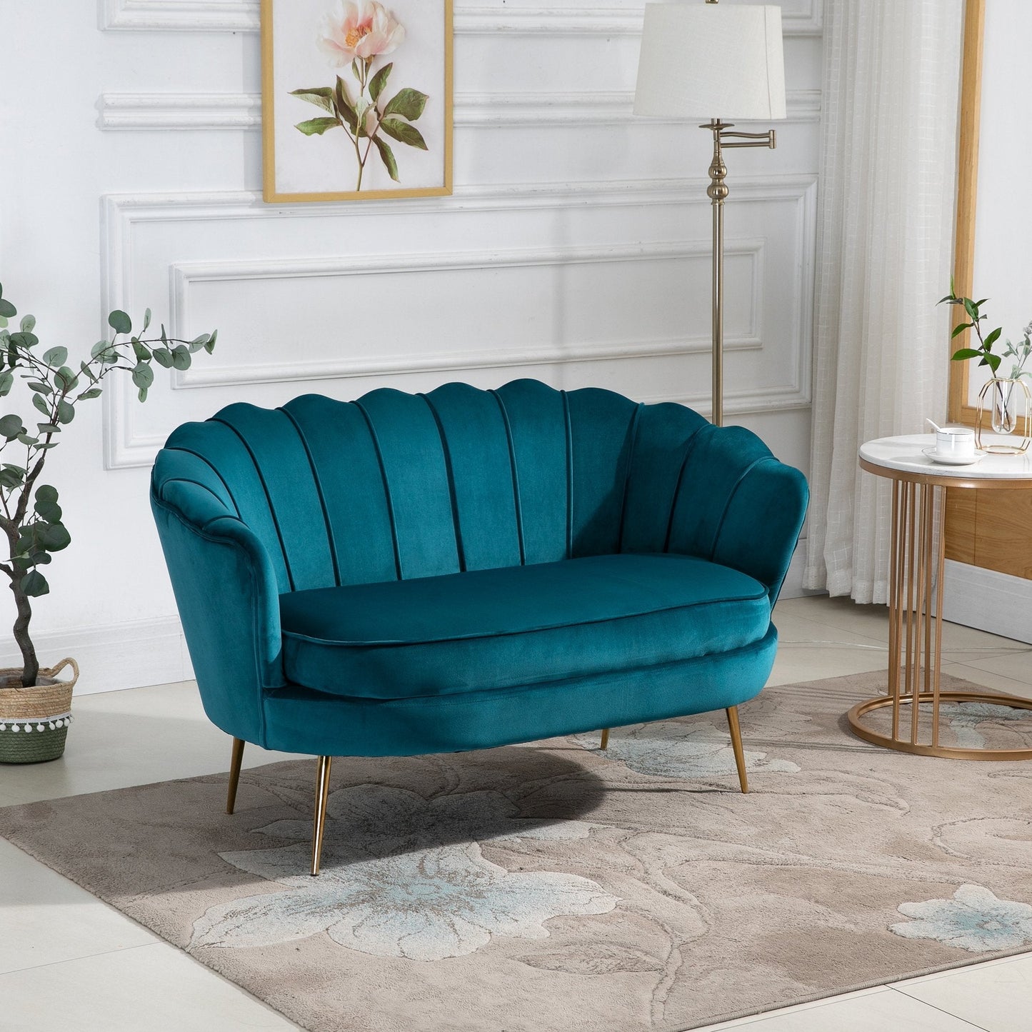 Vintage sofa 2 seats in industrial chic style in green velvet