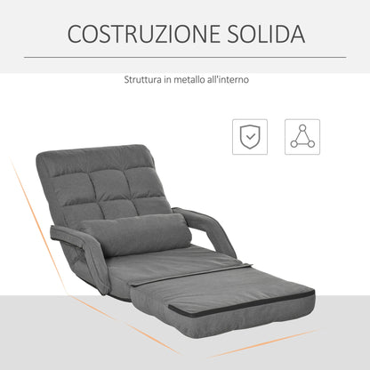 Single Sofa Bed with Cushion and 5-Level Reclining Backrest, 62x78x70 cm, Grey