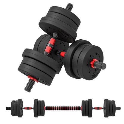 Set of 2 Non-Slip Dumbbells with 12 Weight Discs of 20 kg Total and Connector, in Steel, HDPE and Sand, Black