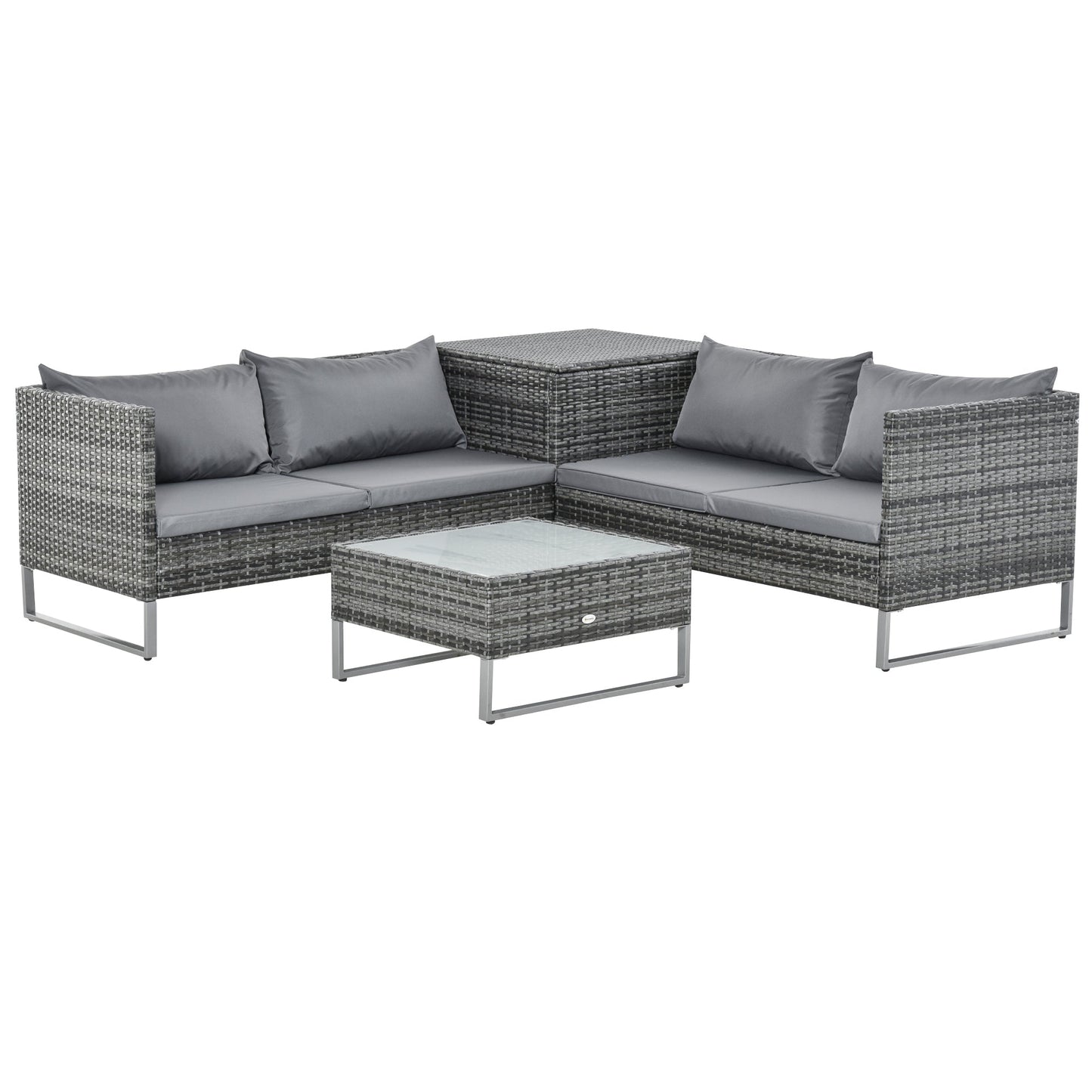 Garden Sofa Set : 4 Piece Garden Set with x2 Double Seater Sofas, Coffee Table and High Table, Steel and Rattan