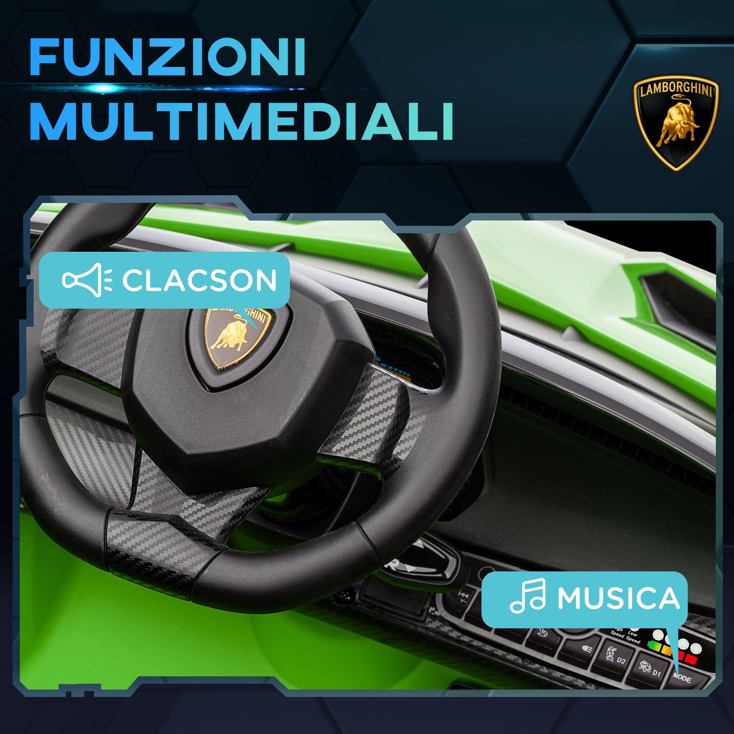 Electric Ride-On Toy Car Lamborghini Veneno 12V with Remote Control, Ages 3-6 Years, Green