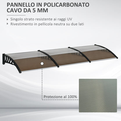 Outdoor Canopy for Windows and Doors, in Polycarbonate and Aluminum, 303x100x26cm - Brown