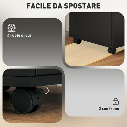 Wooden Office Cabinet with Open Shelf, Lockable Drawer and Storage Cabinet, 40x35x60 cm, Black