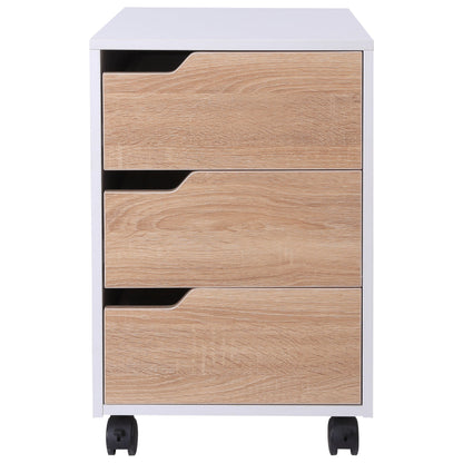 MDF chest of drawers with 3 drawers and wheels for office or white and wood study, 40x50x57.5cm