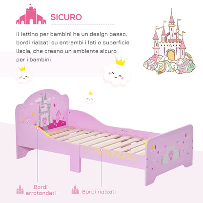 Children's Bed with Raised Edges in Wood for Children's Bedroom, Cot for Children from 3-6 Years, 143x73x60cm, Pink