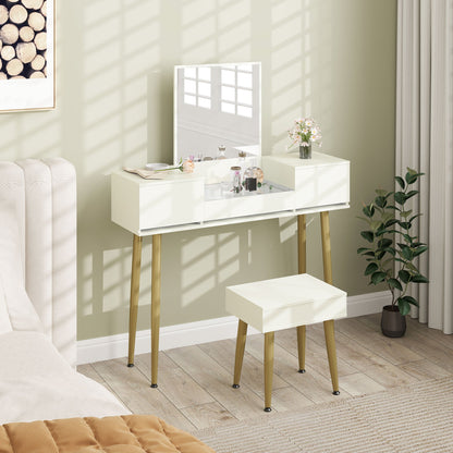 3 Drawer Dressing Table Set with Mirror and Stool, White