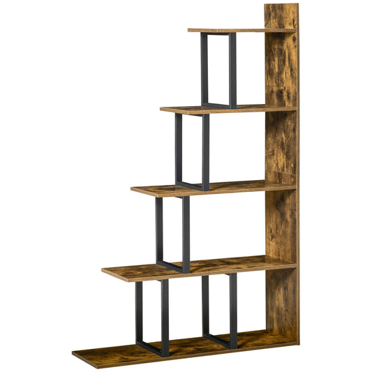 Industrial Style Anti-Tip Bookcase, Vintage Shelf with 5 Chipboard Shelves, 102x30x160cm