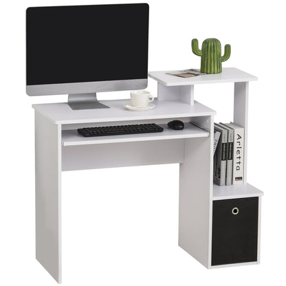 Modern Desk with Keyboard Shelf and Fabric Drawer, 100x40x86.6cm, Black and White