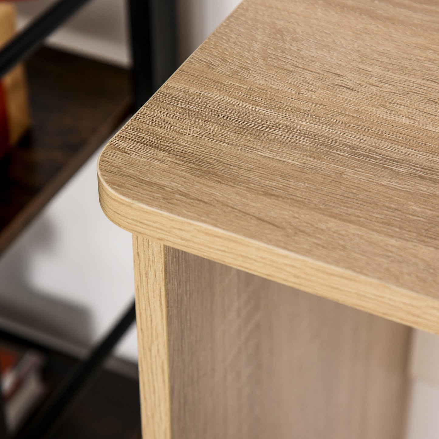 Modern Wooden Desk with 3-Tier Bookshelf, 100x44x74cm, White and Oak