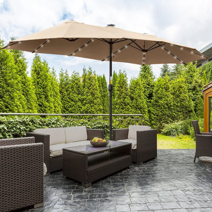 Large Solar‑Powered Double Garden Umbrella with 48 LED Lights – 4.5 m
