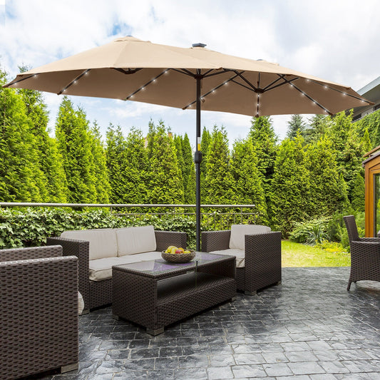 Double Garden Umbrella |  4.5m with 48 LED lights and Crank