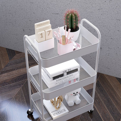 3-Tier Kitchen Cart with Handles and 4 Wheels, Steel, 45x30.6x79 cm, White
