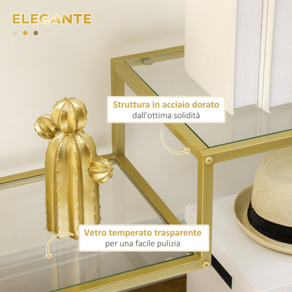 3-Tier Steel and Tempered Glass Entryway Console Table, 100x32x76 cm, Gold