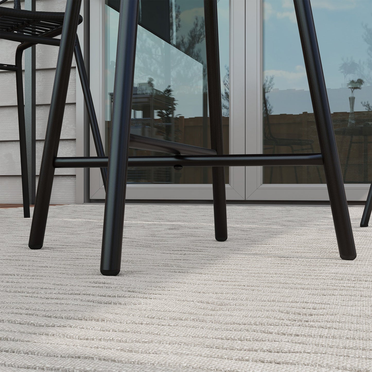 Modern Garden Coffee Table with Wood Plastic Top, Rattan and Steel, 50x50x55 cm, Grey and Black